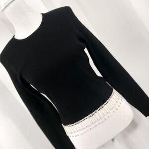 RUE 21! SEXY BLACK RIBBED KNIT LONG SLEEVE, BEJEWELED DANGLES SWEATER! SZ XL